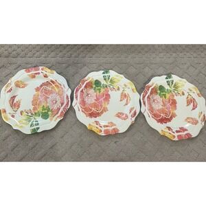 SET OF 3 THRESHOLD FLORAL MELMAC MELAMINE‎ DINNER PLATES 10 3/4" DIAMETER
